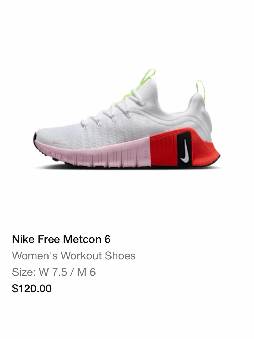 Nike Women's Training Shoe - White/Pink/Red with Lime Pull Tabs